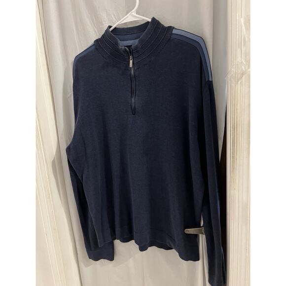 Zegna Sport Sweater Mens XL Blue Stretch Long Sleeve Mock Neck 1/4 Zip Pullover